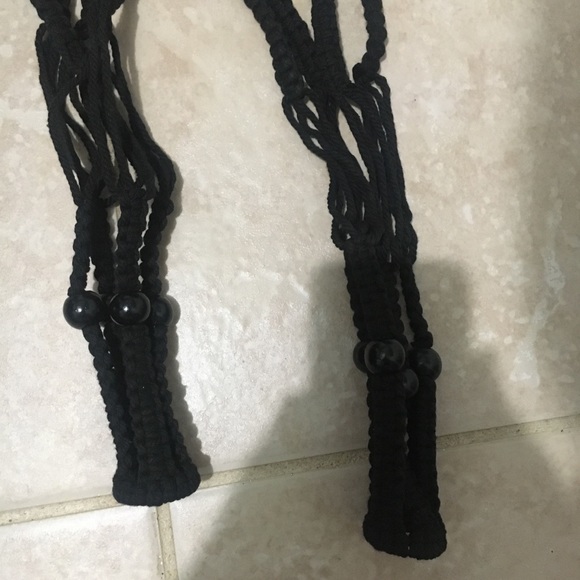 NEW Black Woven Rope Beaded Plant Pot Hangers (Set of 2) - Picture 5 of 7